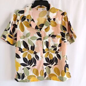 Rachel Zoe Satin Leaf Print Button Front Pajama Top Size M